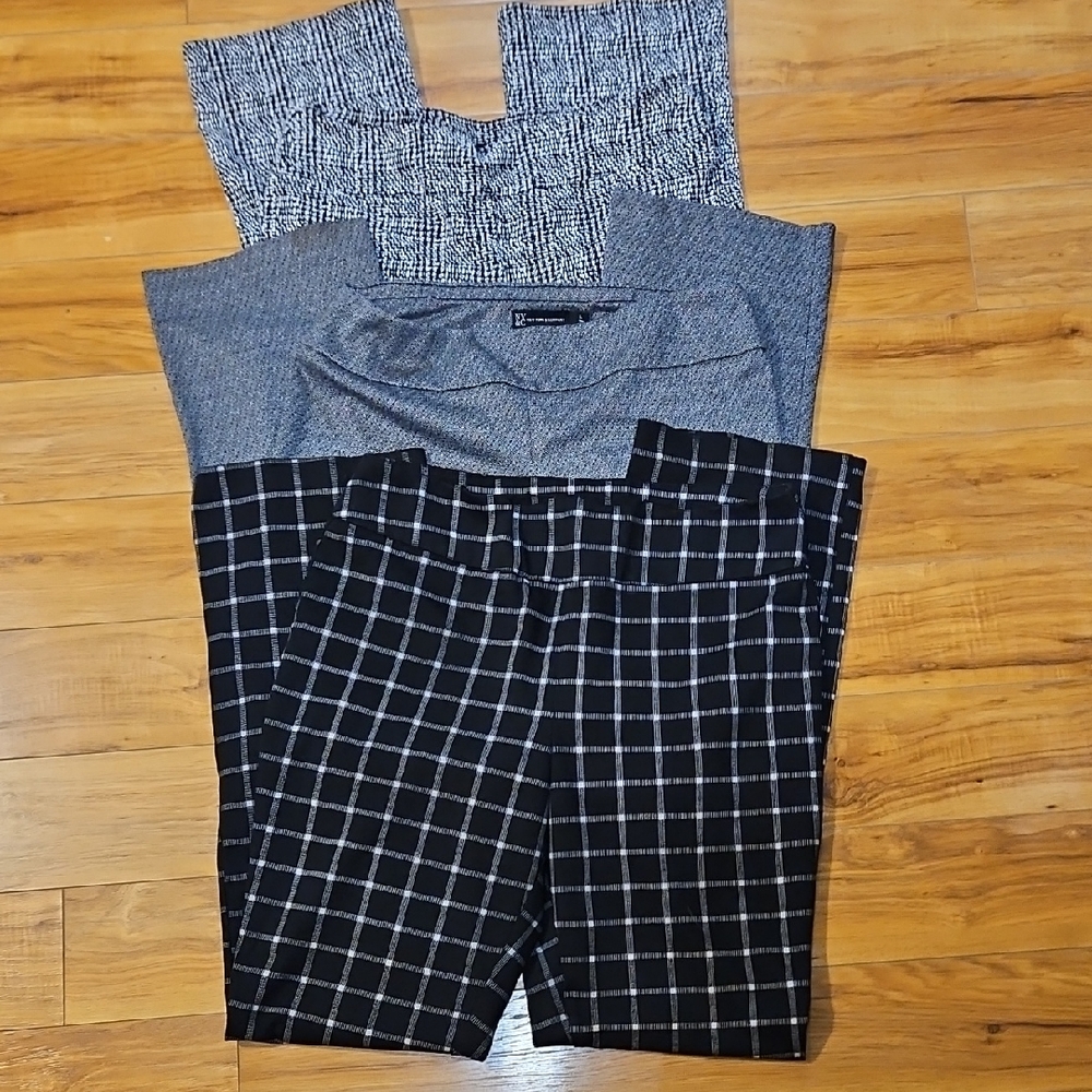 New York & Company Black and Gray Plaid Tall Pants